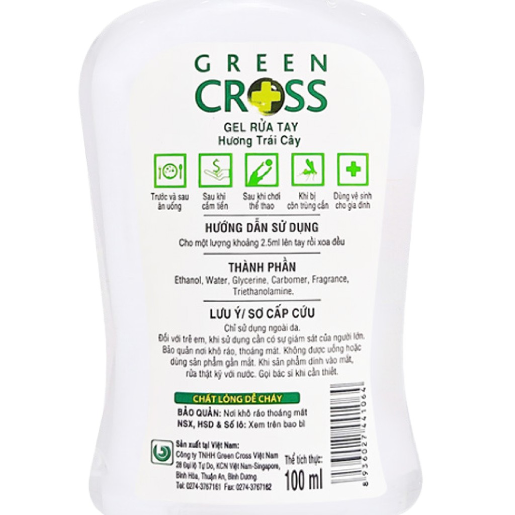 Gel rửa tay khô Green Cross dung tích 100ml/chai - Hương Trái Cây