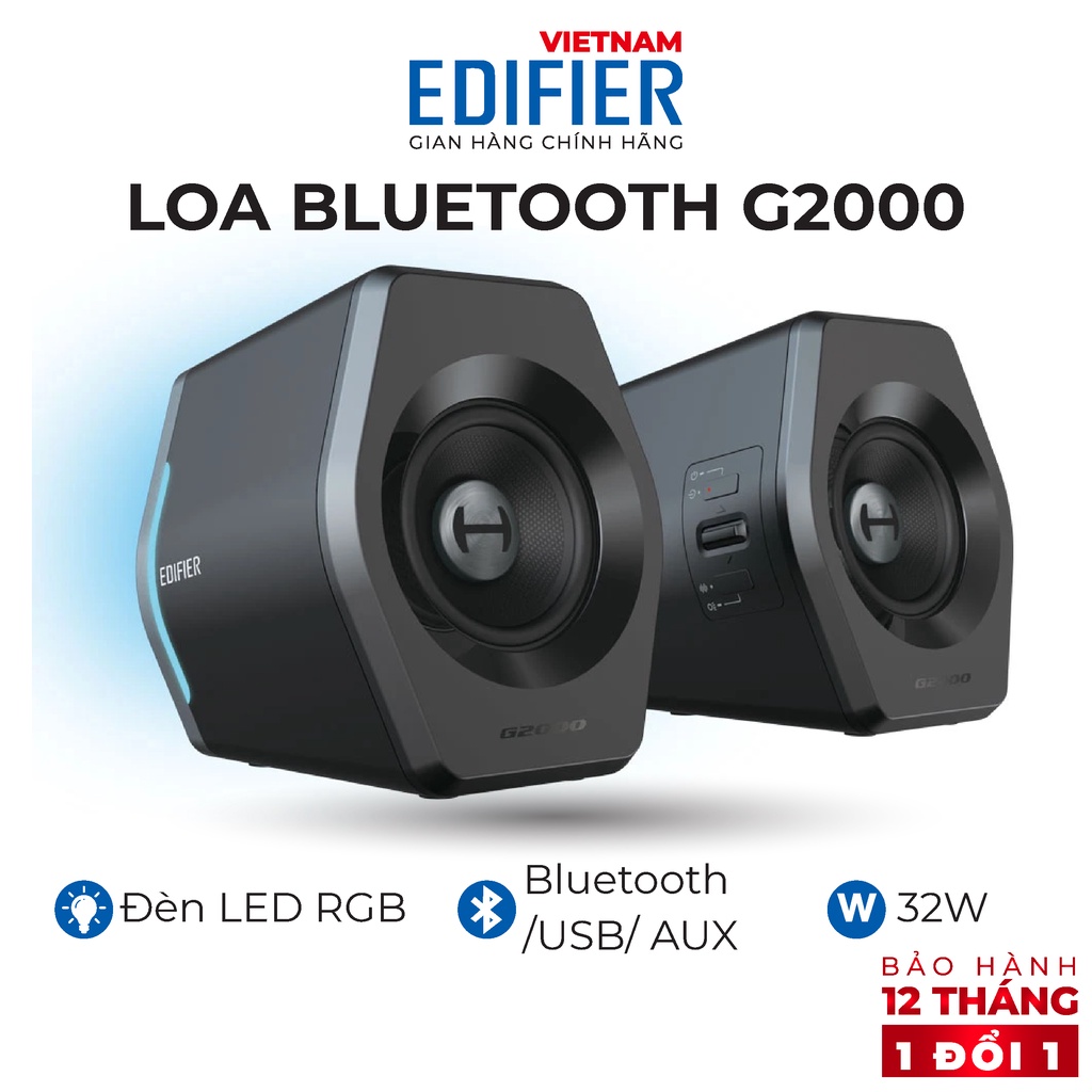 Loa máy tính Bluetooth EDIFIER G2000 Đèn led RGB - Công suất 32W Kèm cổng kết nối USB/ AUX - Hàng phân phối chính hãng