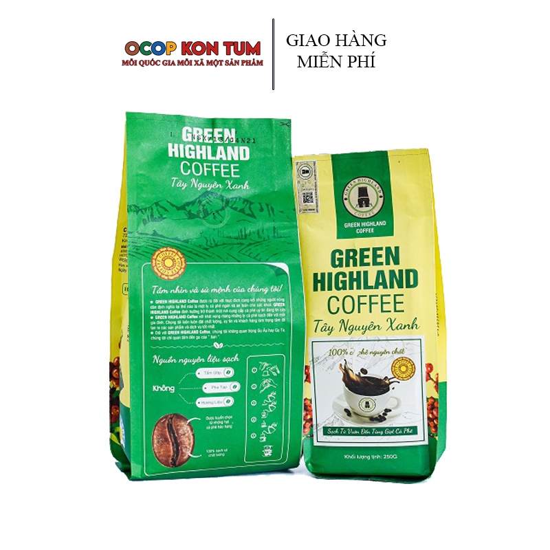 Cà phê rang xay nguyên chất sạch pha phin 500gr tây nguyên xanh ocop kon tum
