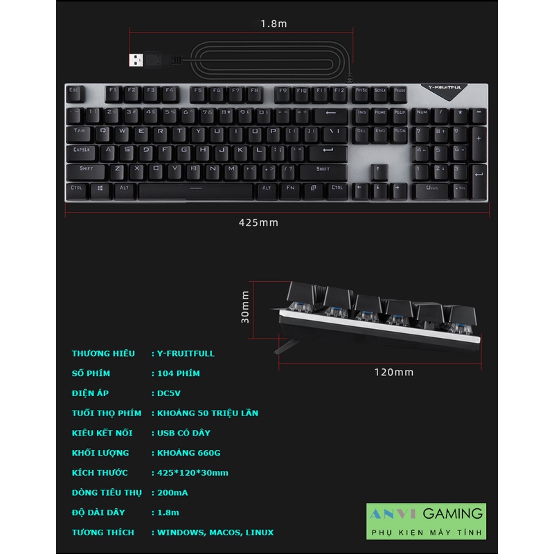 Bàn phím cơ Blue switch FOREV FV Q302 chính hãng Phím bấm cực nhạy, không rush