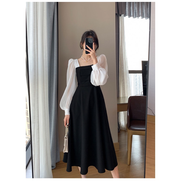 Váy Cổ Vuông Tay Trắng ⚡️ẢNH THẬT⚡️ Đầm Chất Voan Mát, Dài Tay Cho Nữ | BigBuy360 - bigbuy360.vn
