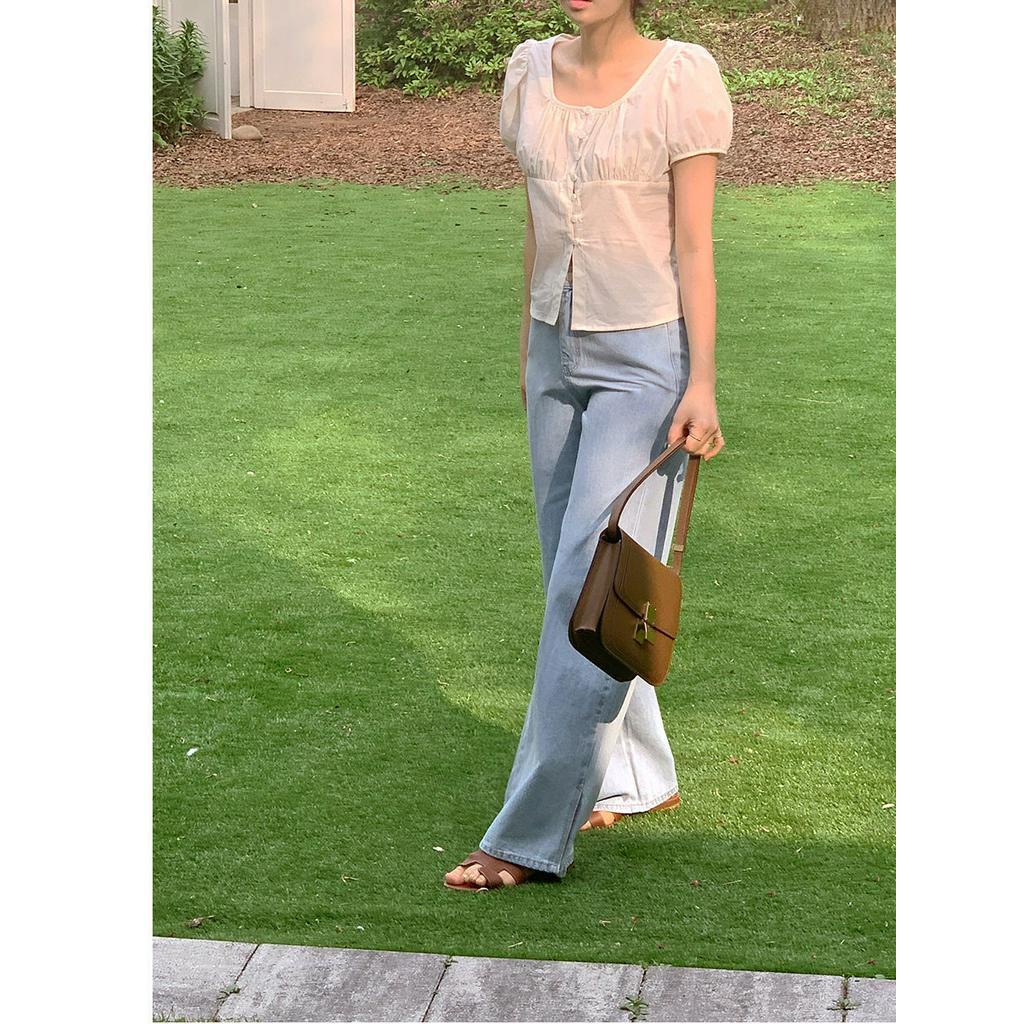 Áo Sơ Mi Ngắn Tay Cổ Tròn Trơn Màu 51488