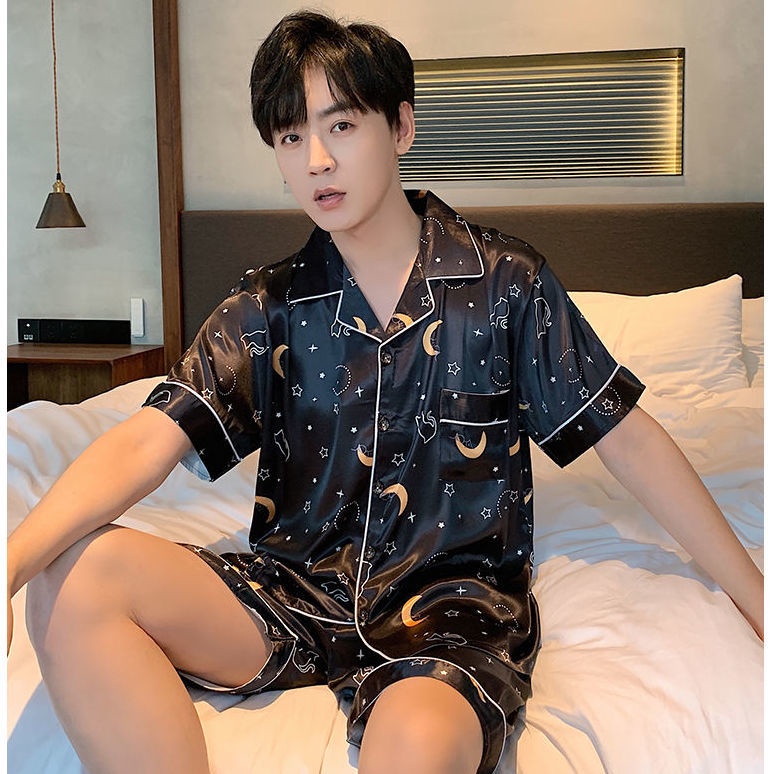 Đồ ngủ nam ngắn tay lụa băng mỏng mùa xuân hè hoạt hình dễ thương dịch vụ ở nhà sinh viên Suit | BigBuy360 - bigbuy360.vn