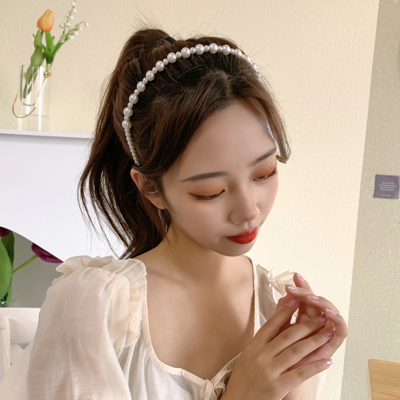 Băng Đô Cài Tóc Đính Ngọc Trai Nhân Tạo Phong Cách Retro Mới
