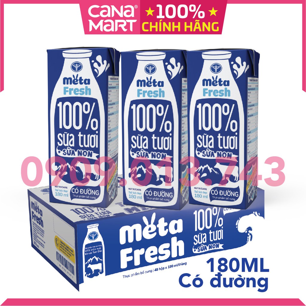 Thùng sữa tươi Nutricare Meta Fresh Có Đường sữa non tăng cường miễn dịch (180ml)