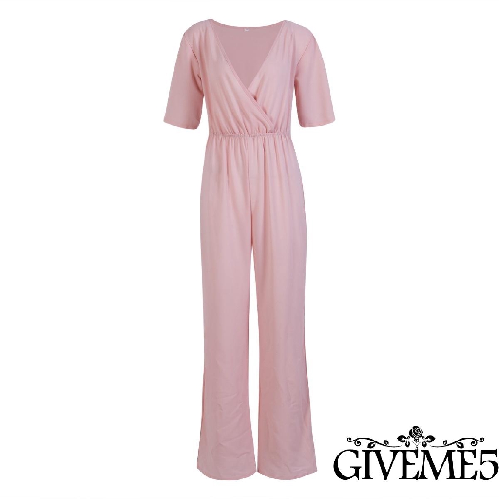 Áo liền quần dáng rộng cổ chữ V màu trơn S-XL