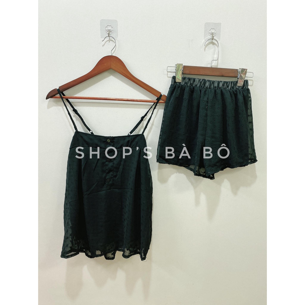 Set hai dây vải voan cho nữ mặt đi chơi, có hàng nút trước ngực, áo có dây tăng đưa điều chỉnh, mẫu siêu xinh