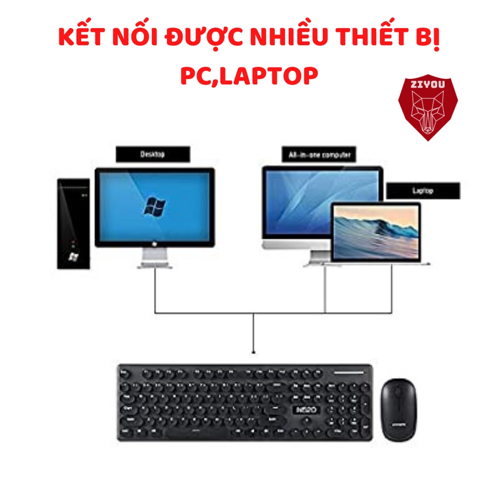 Bộ bàn phím và chuột không dây ZIYOU N520 chuẩn kết nối 2.4GHZ,màu cực đẹp,gõ cực êm,thiết kế nhỏ gọn