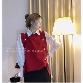 Áo gile len cúc phối sơ mi( ảnh shop chụp)