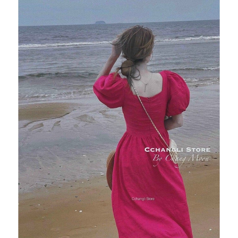Đầm tiểu thư tay phồng, đầm babydoll maxi mặc đi biển, váy maxi nữ mặc đi biển nổi bật
