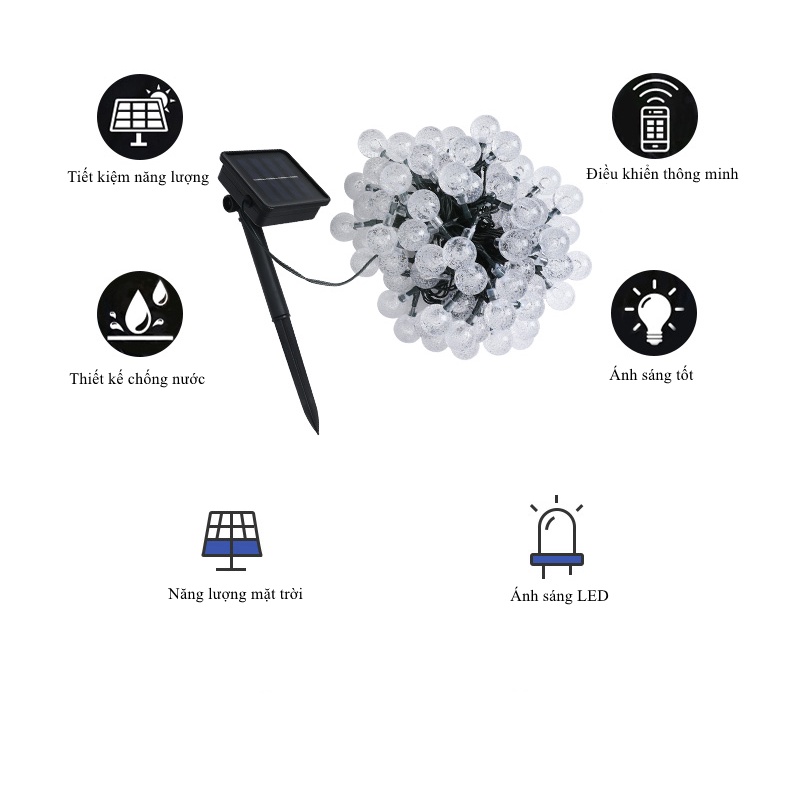 Dây đèn LED trang trí DECOR ngoài trời , ban công năng lượng mặt trời bóng tròn các loại chống thấm nước Sundecor