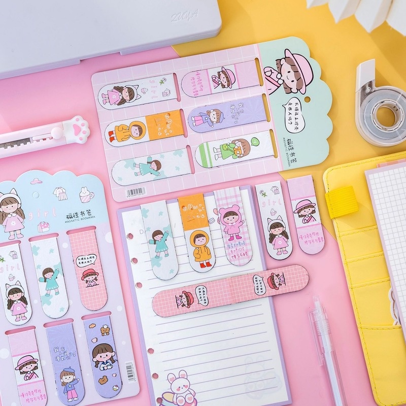 Bộ 6 Kẹp Giấy Hai Mặt Từ Tính Họa Tiết Hoạt Hình Dễ Thương Sáng Tạo