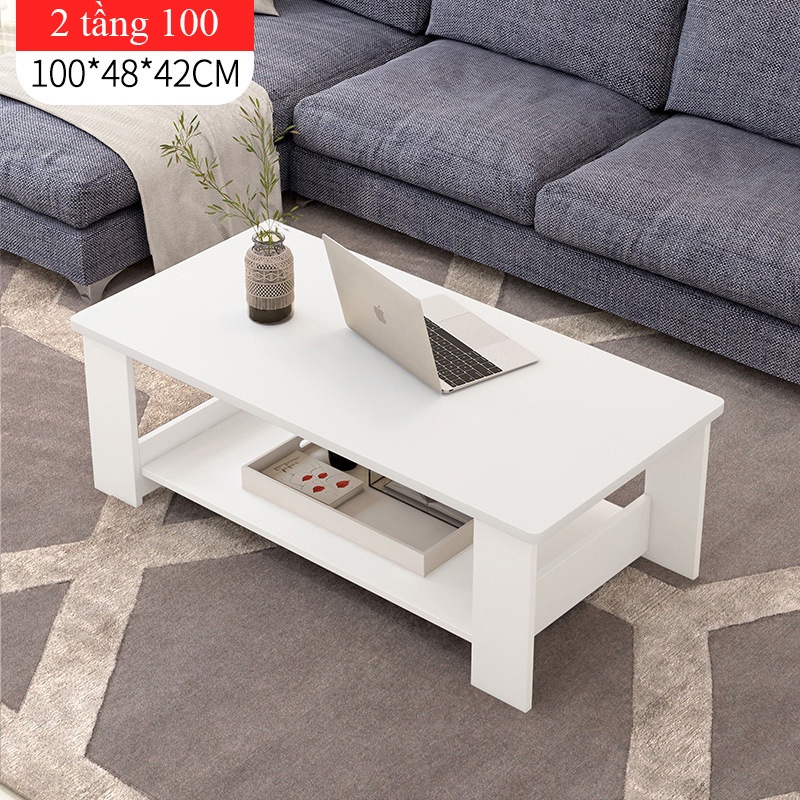 Bàn trà 2 tầng chất liệu gỗ dễ lau chùi, bàn sofa thiết kế đơn giản ngồi phòng khách