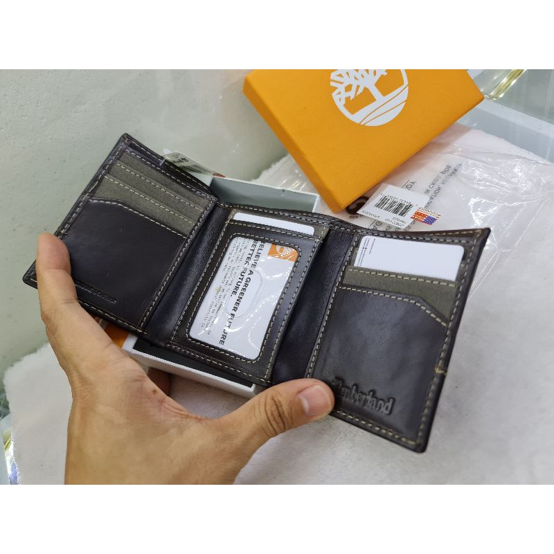 Ví da phối vải nam gập 3 Timberland chính hãng nhập Mỹ