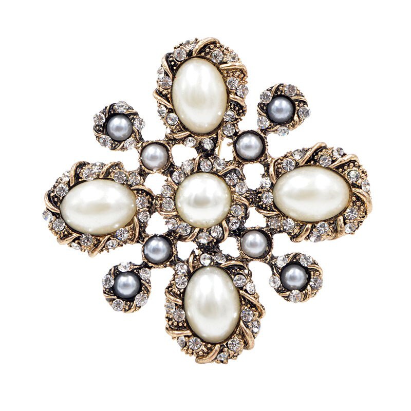 Pearl Cross Baroque Brooches for Women Fashion Vintage Brooch Pin Wedding Coat Accessories Good Gift