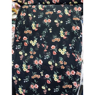 Vải voan Chiffon nền đen hoa nhỏ may áo kiểu, váy, đầm suông, áo dài MS20119