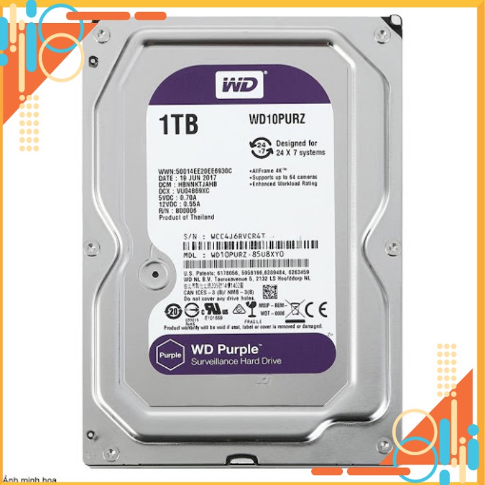 Ổ cứng HDD 1Tb Western Purple (màu tím) cho camera - Pk Máy