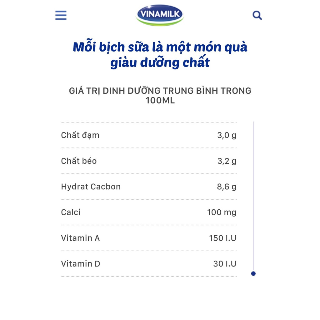 Thùng 48 bịch sữa dinh dưỡng Vinamilk ít đường - 220ml