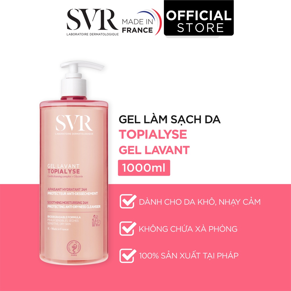 Gel làm sạch dịu nhẹ dành cho da nhạy cảm, da khô và viêm da cơ địa SVR TOPIALYSE Gel Lavant 1L