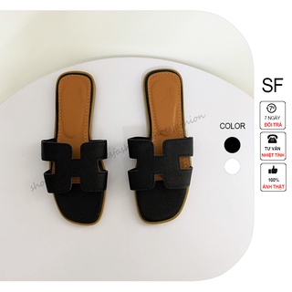 Dép bệt nữ Shoes Fashion 1cm, dép lê chữ H quai ngang da sần - DE004