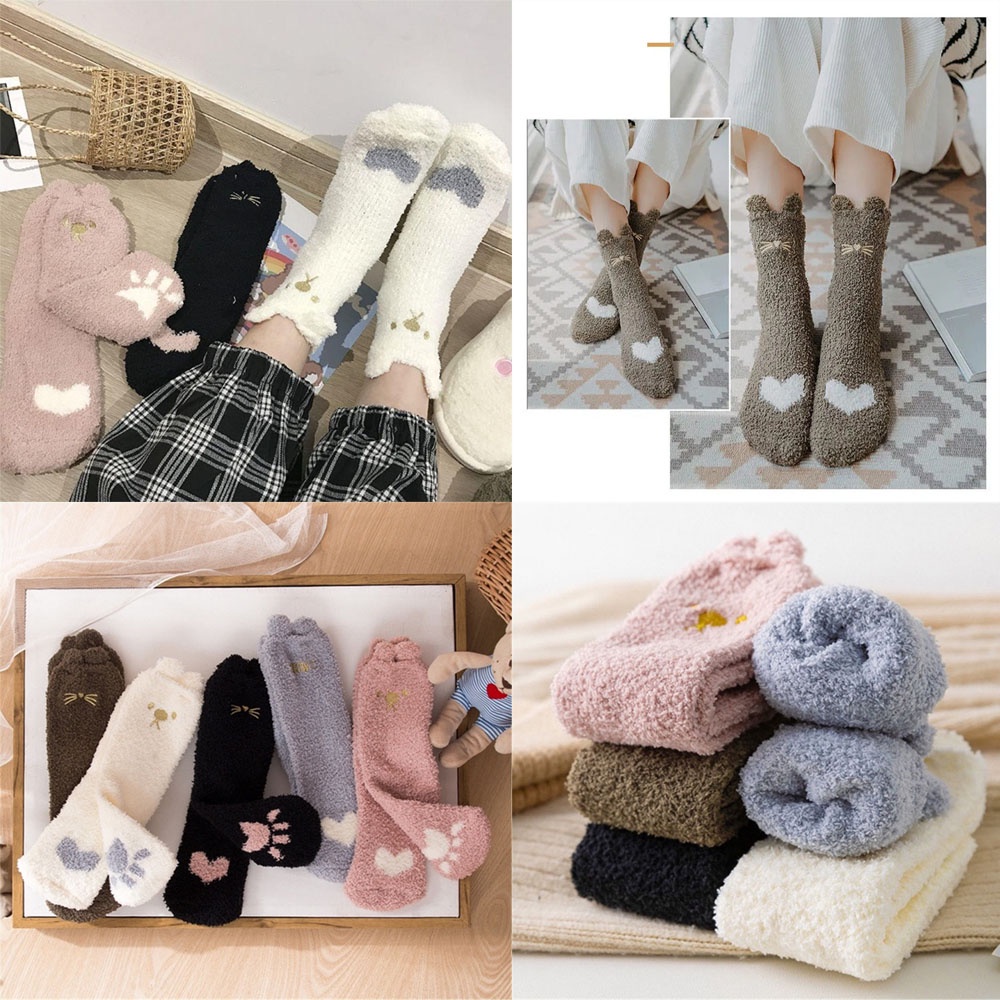 Vớ lông cừu san hô dày dặn giữ ấm mùa đông họa tiết hoạt hình phong cách Nhật Bản dễ thương cho nữ
