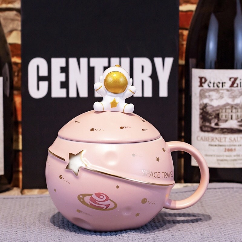 Cốc Uống Nước, 430ml cho bé Có Nắp và Thìa Cốc Sứ Decor Chịu Nhiệt Dễ Thương