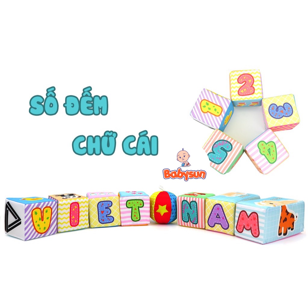Đồ chơi khối vải tương tác sơ sinh PiPoVietnam an toàn cho bé, luyện kỹ năng vận động, đồ chơi treo nôi cho bé