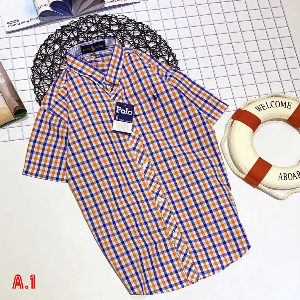 Áo sơ mi tay ngắn xọc carô Polo size Cồ xuất khẩu thời trang cho bé trai & bố 2022 siêu hot