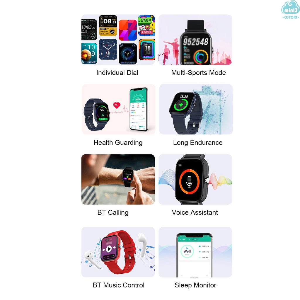 (V06) H20 Intelligent BT Watch 1.69in Color Screen IP67 Waterproof Watch Steps Counting Heart Rate Sleep Quality Monitoring Multi-Sports Mode Fitness Watch