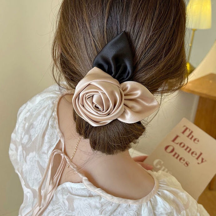 Kẹp Tóc Cao Cấp Bằng Satin Hình Hoa Hồng Đơn Giản Thanh Lịch Phong Cách Hàn Quốc Cho Nữ