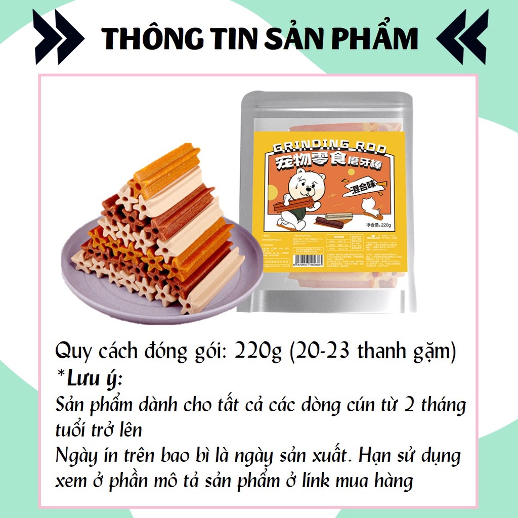 Xương gặm sạch răng cho chó Hello Joy (mix 3 vị Bò/Cá/Sữa) (Túi 220g)