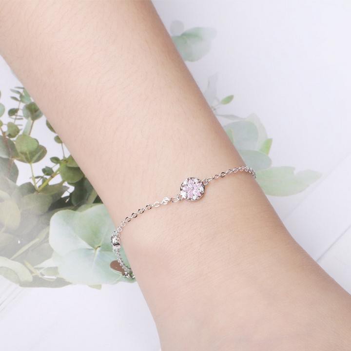 Vòng tay lắc tay bạc hoa đào viền tròn phong cách Hàn Quốc xinh xắn dễ thương