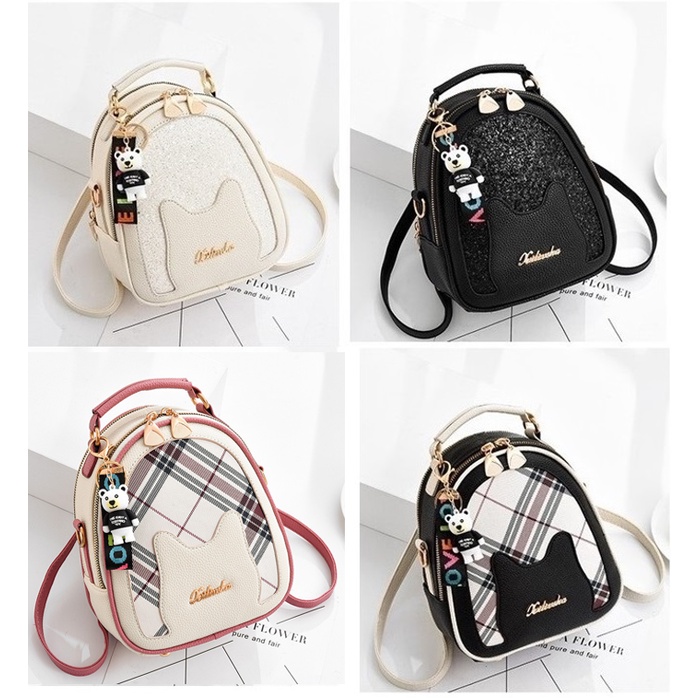 BaloHome - Balo mini da nữ tai mèo cute , đeo 2 kiểu kèm móc khóa