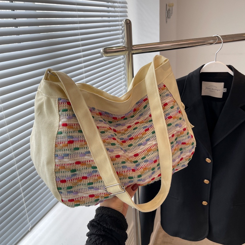 Túi Xách Vải Dệt Màu Sắc Tương Phản Cỡ Lớn 2022 Thời Trang Mùa Hè Phong Cách Hàn Quốc Cho Nữ