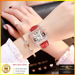 (Hàng Chuẩn) Đồng Hồ Thời Trang Nữ DZG Mặt Vuông Dây Da Đính Đá Sang Trọng