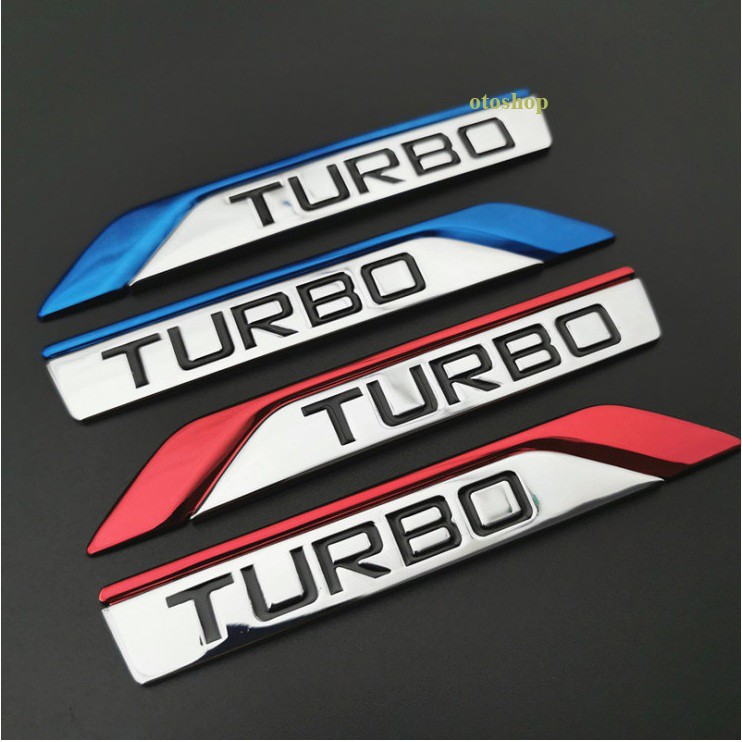 Bộ 2 mang cá kim loại chữ TURBO trang trí xe