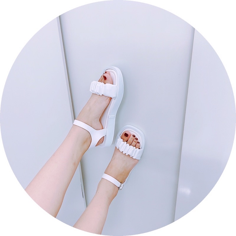Dép xăng đan bánh mì nữ nâng đế quai nhún ngang đi chơi, đi học, đi làm
