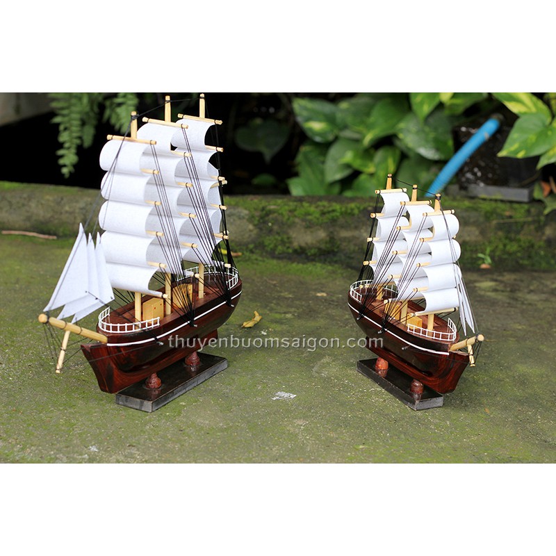 [Lắp ráp sẵn] Thuyền Gỗ Phong Thủy Trang Trí, mô hình thuyền buồm gỗ chở hàng Belem dài 21cm
