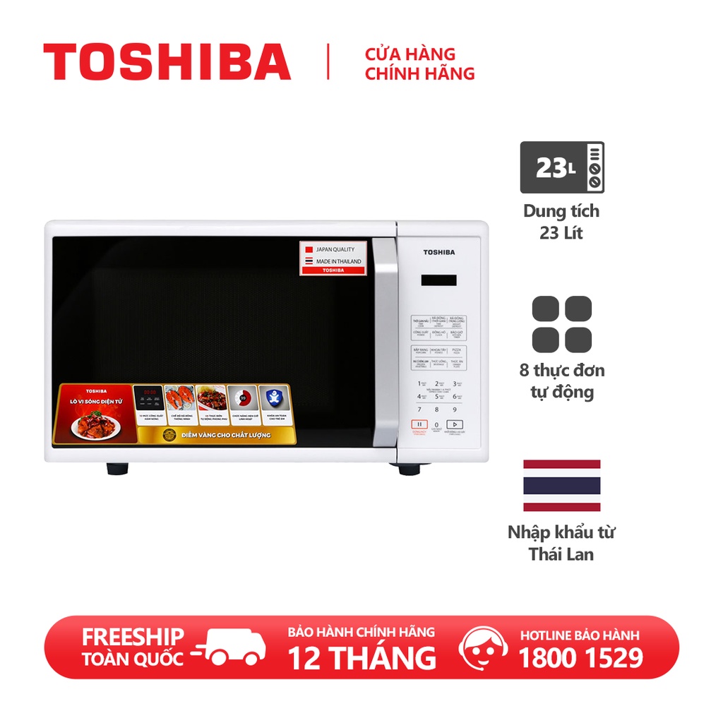 Lò vi sóng Toshiba ER-SS23(W1)VN -23L - Xuất xứ Thái Lan Bảng điều khiển Tiếng Việt - Hàng chính hãng, bảo hành 12 tháng