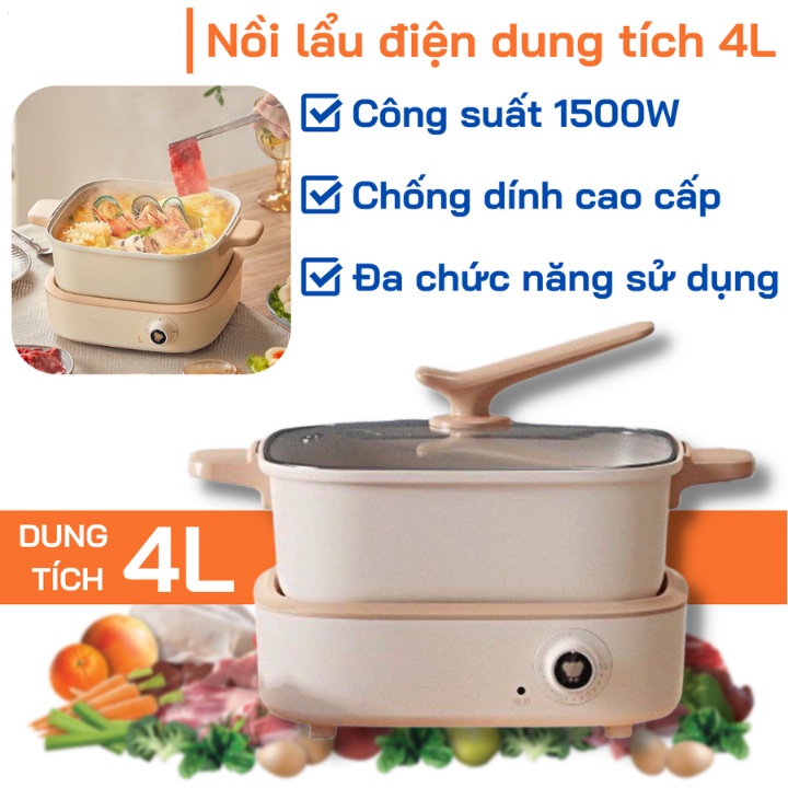 Bếp lẩu nướng đa năng 2 ngăn Bear C40M1-5L, 7 chức năng nấu , công suất 1500W, dùng cho 5 - 7 người - Bảo hành 12 tháng