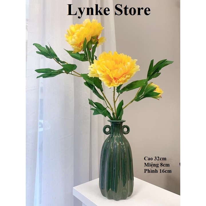 Bình Hoa Lọ Hoa Sứ Dáng Chai Múi Đắp Tai Men Hỏa Biến Gốm Sứ Bát Tràng - Lynke Store