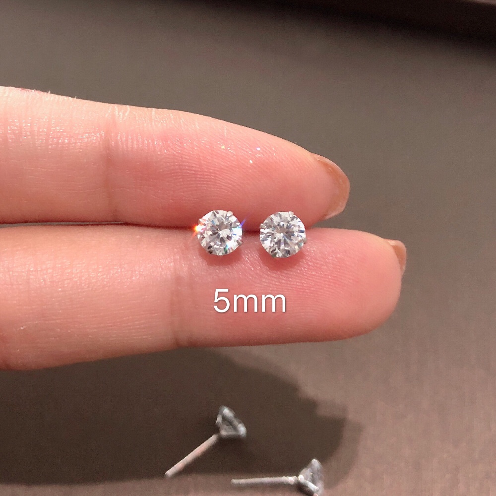 Bông Tai Mạ Bạc 925 Đính Đá Zircon Đơn Giản Cho Nữ