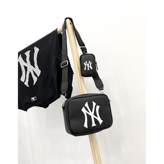 Túi đeo chéo nam nữ mlb ny đen da hàng dư full tem tag