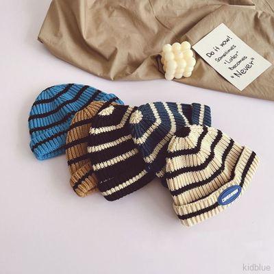 Mũ len dệt kim co giãn họa tiết kẻ sọc phong cách mùa đông cá tính dành cho bé 2-8 tuổi