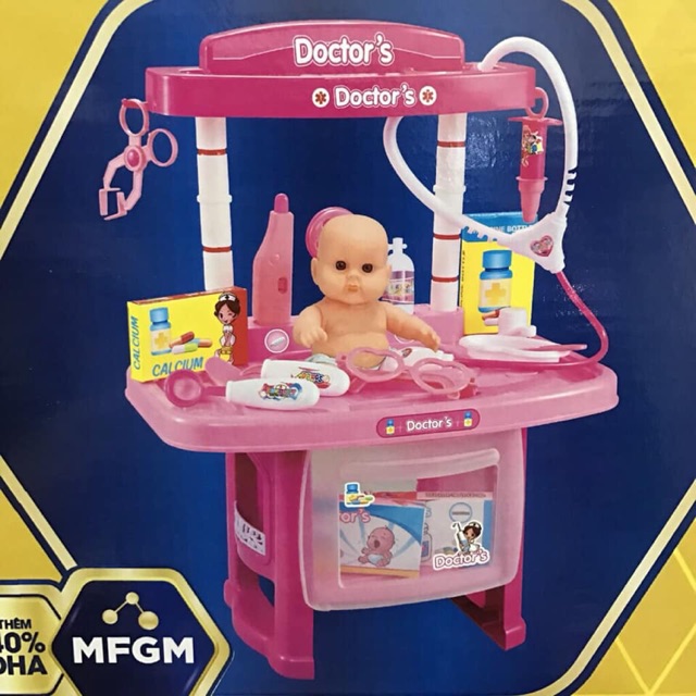 Bộ đồ chơi bác sỹ màu hồng đầy đủ phụ kiện như hình