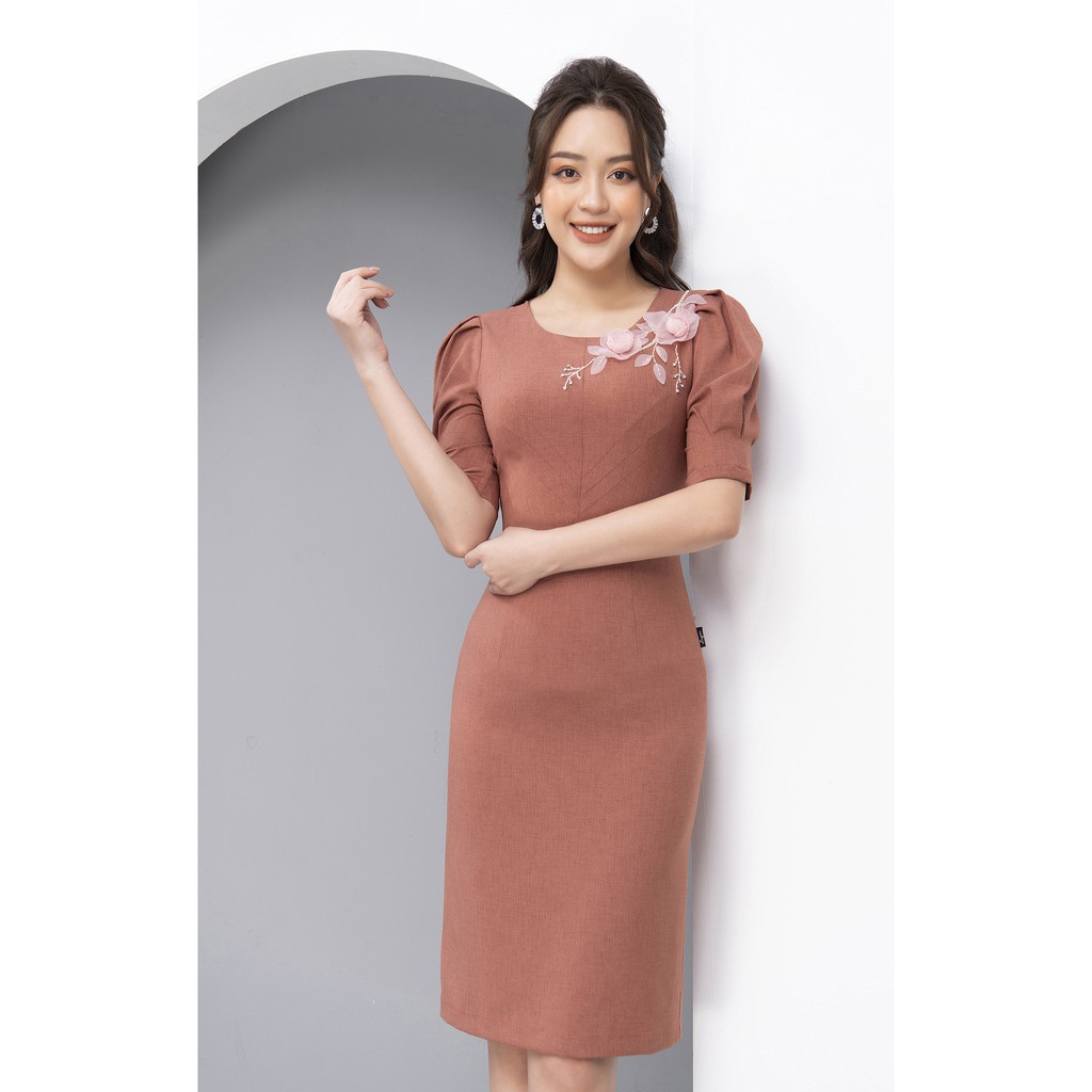 Váy Đầm Thiết Kế Luperi LFV3226 Tay Phồng Cổ Phối hoa sang trọng