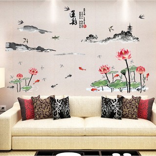 Decal Dán Tường Hoa Sen Thủy Mặc
