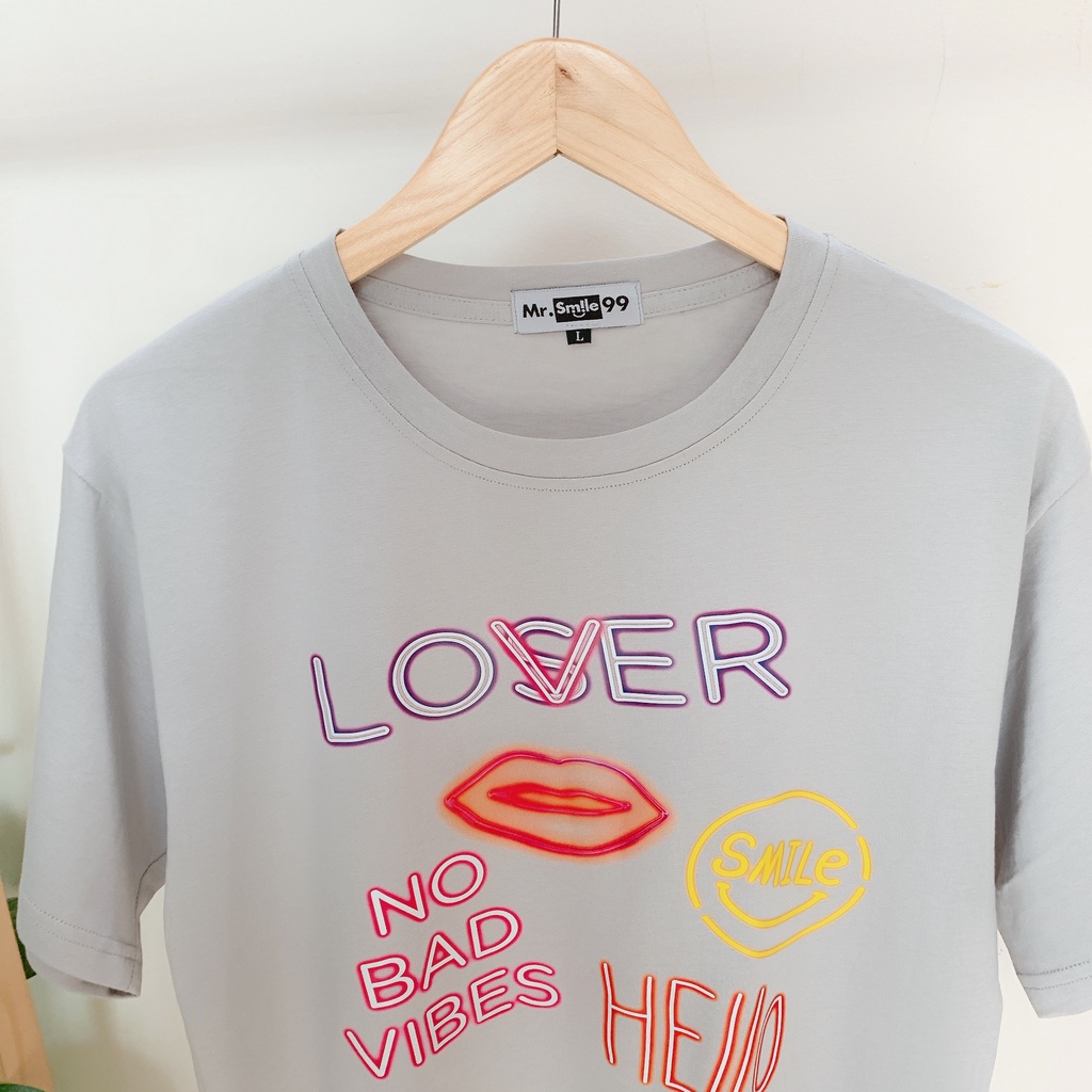 Áo Thun Nam Nữ Unisex Form Rộng Màu Xám Phối Chữ  Mr Smile 99 Shop