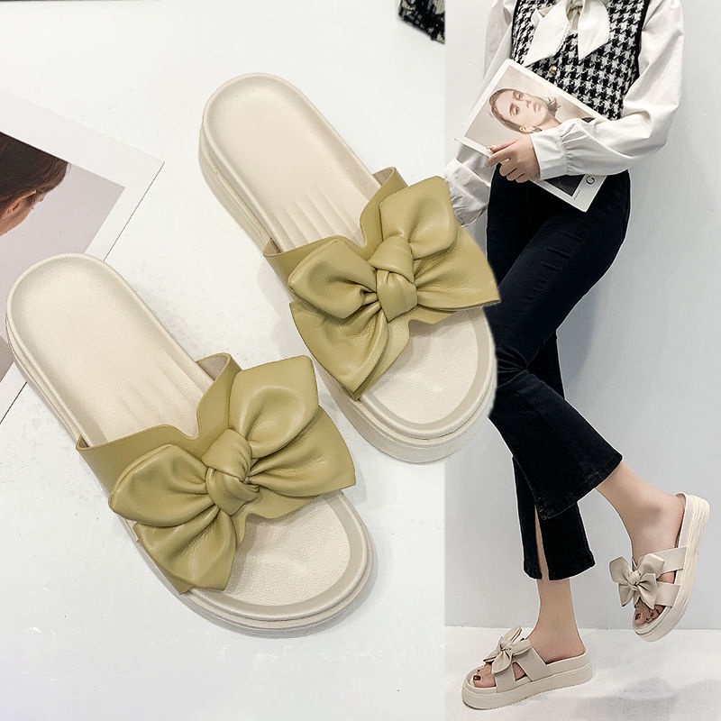Dép Đi Biển Đế Dày Chống Trượt Thắt Nơ Phong Cách Mới