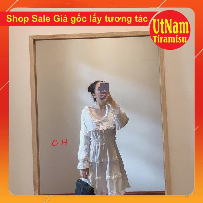 (Ảnh thật + video shop tự quay) Váy Viền Bèo Nữ 🦋 Đầm Nữ Buộc Nơ Viền Tầng hai màu đen, trắng  Vintage giá rẻ | BigBuy360 - bigbuy360.vn
